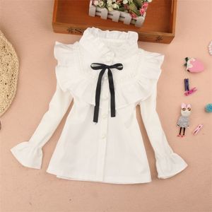 Spring Girls School Shirts Cotton Turtleneck Long Sleeve White Blouse Fashion Classic Children Teenage Clothing 3-16Yrs 210622