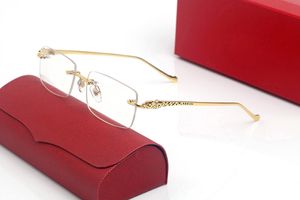 Tasarımcı panter ERKEKLER güneş gözlüğü çerçevesiz dikdörtgen şekil gelişmiş kadın gözlükleri Metal Leopar nokta boya işlemi gözlük çerçeveleri Özelleştirilmiş miyopi lensler