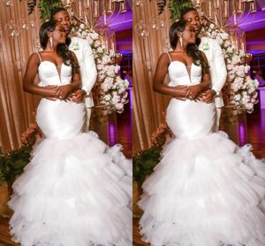 Элегантное скромное африканское плюс размером с русалка свадебное платье свадебные платья спагетти ремни Дубай арабские бисера.