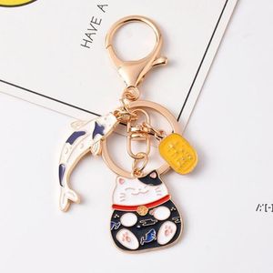 Japonya Anime Maneki Neko Şanslı Kedi Fortune Koinobori Anahtarlık Anahtarlık Araba Kadın Çantası Sarkık Hediye DWE11877
