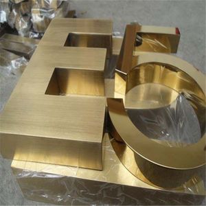 изготовленный на заказ открытый 3D золотой титановый знак из нержавеющей стали, золотистый цвет, зеркальная полировка/матовый металлический логотип магазина