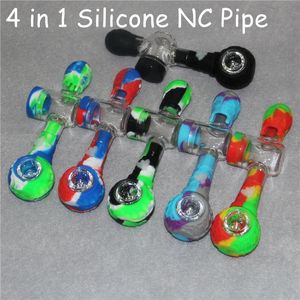 4 em 1 Silicone NC kit fumar tubo com GR2 Titanium Nail Dica Concentrado Dab Palha Wax Burner Grupo Kits