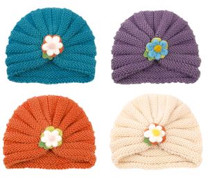2021 Yeni Örme Türban Bebek Kız Erkek Sonbahar Kış Sıcak Örgü Kasketleri Çocuklar için Caps Çiçek Kap Şapka Çocuklar Kafa