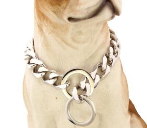 Dayanıklı Köpek Zinciri Yürüyüş Eğitim Yaka Siyah Güçlü Paslanmaz Çelik Küba Bağlantı Pet 15mm / 13mm Bulldoglar Ve Büyük Köpekler Için Gümüş Cilalı 12-28 inç