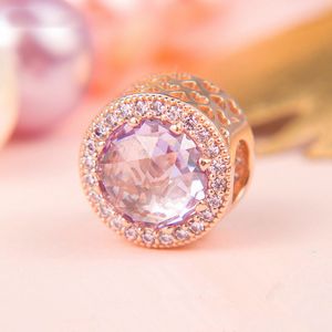 18CT Розовое золотое металлическое покрытие более 925 стерлингового серебра лучистые сердечки шарм с волшебным розовым камнем подходит европейская пандора стиль бусины браслеты