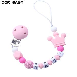 1pcs Pink Silicone Personalised Name Baby Pacifier Clips Crochet Beads Crown Chain Holder Shower Gift Pacifiers#