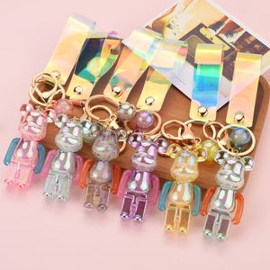 Crystal Bear Straps Bling Charms Key Chain Doll Acrylic Cartoon Bag Pendant Cute Jewelry Keychain DHL