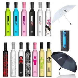 Wine Bottle Umbrella Travel Fashion Wine Bottle Folding Sun & Rain Umbrella Windproof Sun Shade Umbrella 41 design