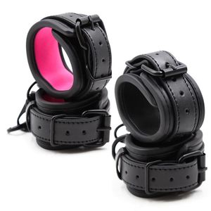 Fetish Sexy BDSM Bondage Handcuff Black Leather Hand Cuffs Sex Toy For Women Couple Game Metal Erotic Accessories