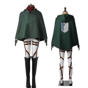 Titan Ceket Pantolon Saldırı SHINGEKI YOK KYOJIN COSPLAY Kostümleri Recon Corps Koşum Kemeri Önlük Etek Scouting Legion Cape Cloak Y0903