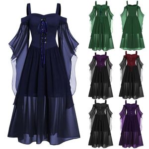 Günlük Elbiseler Womne Gotik Prenses Elbise Victoria Lüks Soğuk Omuz Kelebek Kollu Lace Up Cadılar Bayramı Vintage Cosplay Kostüm