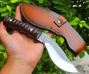 Promosyon Sabit Bıçak Bıçak 9Cr18mov Saten Bıçakları Tam Tang Kırmızı Sandal Ağacı Kolu Deri Kılıf Ile Survival Taktik Bıçaklar
