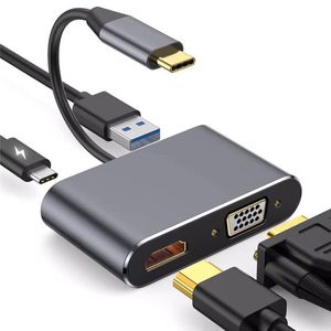 USB-C - HDTV VGA USB3.0 Type C PD 4 IN 1 Adaptör MacBook Tablet için Yüksek Hızlı 4K 60HZ Çözünürlük Desteği