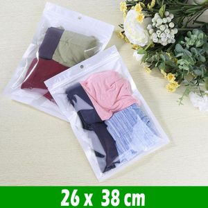 500 adet 26 * 38 cm Büyük Temizle Beyaz Inci Plastik Poly Çanta Açılabilir Ambalaj Fermuar Perakende Paketleri PVC Çanta Giysi Köpek Kedi Gıda Asmak Delik Paketi Torbalar