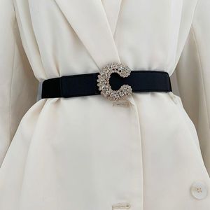 Kadınlar için Kemerler Lüks Tasarımcı Marka Elastik Kemer Lady Dekoratif Elbise C Tipi Rhinestone Matkap Toka Bel Sızdırmazlık Kanat