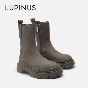 Rain Boots LUPINUS Fashion Women Ankle Boots Winter Platform For Retro Round Toe Zipper Shoe 211015