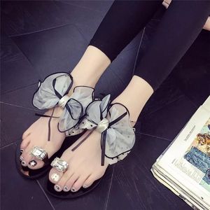 Kristal Çiçek Yay Flip Flop Terlik Sandalet Kadın Ayakkabı Yaz Slaytlar Bayanlar Açık Tanga Parti Flats # 40