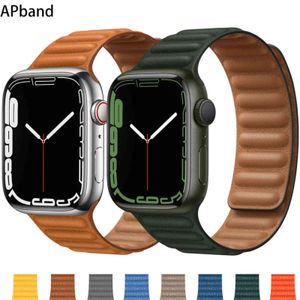 Deri Bağlantı Apple watch band 44mm 40mm 41mm 45mm 42mm 38mm orijinal Manyetik Döngü bilezik iWatch serisi 3 5 4 SE 6 7 kayış H1123