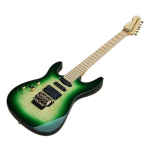 Fabrika Outlet-6 Dizeleri Yeşil Solak Elektrik Gitar Aktif Pikaplar, 24 Fret, Logo / Renk Özelleştirilebilir
