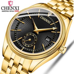 Chenxi Lüks Erkekler Altın İzle İş Kuvars Saatı Adam Moda Kuvars-İzle Erkekler Paslanmaz Stell Relogio Masculino Q0524