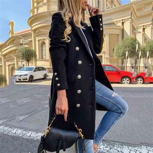 Faux Wool Blends Women Long Coats Trench Notch Collar Double Breasted Vintage Elegant Lady Plus Size Jackets Winter Outerwear 210902