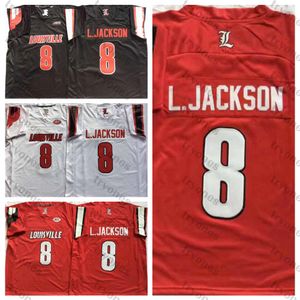 Erkek Louisville Cardinal #8 Lamar Jackson Kolej Futbol Formaları Kırmızı Siyah Üniversitesi L.Jackson Dikişli Gömlek