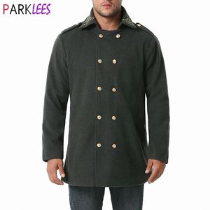 Gri Kruvaze Bezelye Ceket Erkekler Kış Şık Altın Nakış Erkek Trençkot İngiliz Tarzı Erkek Palto Rüzgarlık 210522