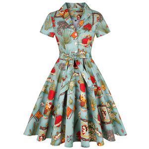 Abiti vintage Retro Pin UP 4XL Plus Size Tunica Donna Jurk Autunno Inverno Casual Abito da festa Abbigliamento Vestido