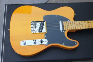 Özel Mağaza 52 Butterscotch Sarışın Doğal Sarı Elektro Gitar Siyah Pickguard Vintage Tunerlar Tremolo Köprüsü Whammy Bar Dot Kakmı