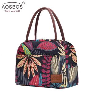 Aosbos Canvas Portable Cooler Lunch Bag Thermal Insulated Multifunction Food Bags Food Picnic Lunch Box Bag for Men Women Kids 210818