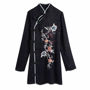 Vintage Kadın Siyah Nakış Cheongsam Elbise İlkbahar Sonbahar Zarif Bayanlar Çin Tarzı ES Kadın Chic Yumuşak 210515