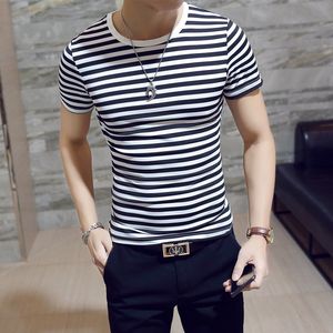 Summer Korean tight stripe Men's T-Shirts leisure time Simple style Couple short sleeves European and American fashion