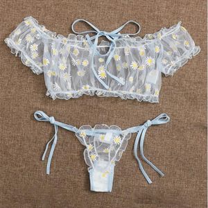 Bras Sets Porno Sexy Lingerie Set Erótico Malha Transparente Underwear Cute Daisy Lenceria Erotica Mujer Sexi Top com cuecas