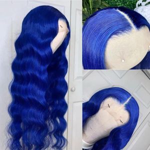 Mavi Dantel Ön Peruk Uzun Derin Su Dalgası Bordo Kırmızı/Turuncu Renkli Sentetik Peruk Yumuşak Saç Tutkalsız Cosplay
