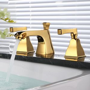 Torneira de bacia Banheiro de ouro de 3 orifícios Misturador de banho montado no convés Misturador de chuveiro Tap hg-271 torneiras de pia