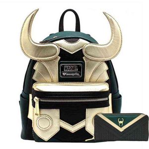 Loki PU couro mochila chifre viajar laptop saco schoolbags estudantes adultos bolsa bolsa de aniversário de carteira