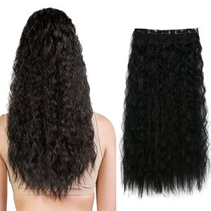 Sentetik Klip Saç Uzantıları 5Clips 22 inç 120g Yüksek Sıcaklık Fiber Kıvırcık Ponytails Kadınlar için Hairpieces