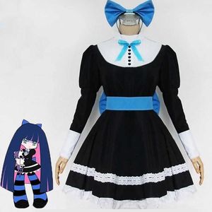 Garterbelt çorap ile anime külot çorap anarşi sonbahar hizmetçi kadınlar cosplay kostüm lolita elbise + kemer headwaer Hallowen Y0913