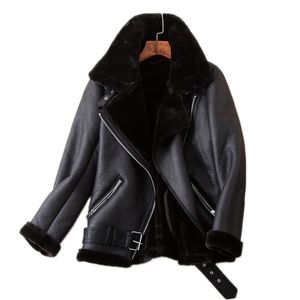 Aigo Winter Coat Thickness Faux Leather Fur Sheepskin Female Fur Leather Jacket Outwear Casaco Feminino 211007
