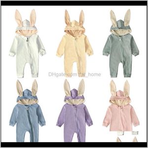Jumcular Giyim Giyim Bebek Çocuk Annelik Bırak Teslimat 2021 Bebek Karikatür Tavşan Hoodie Tulum 6 Tasarımlar Bunny Kulak Erkek Kız Tulumlar