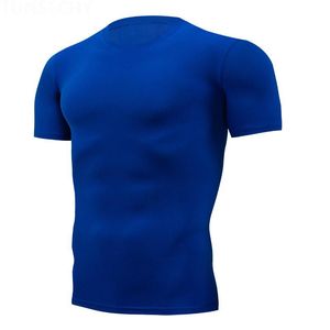 Moda Yeni Erkekler S gömlek hızlı kuru koşu sıkıştırma gömlek nefes alabilen takım fiess sıkı spor giyim sürme kısa kollu egzersiz
