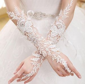 Bridal Gloves Luxury white Elbow Length Fingerless Lace Appliqued Long Wedding With Crystals Gloves