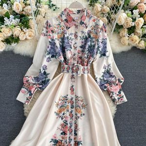 Günlük Elbiseler Robe Floral Pour Femme, Col Rabattu AVEC Ceenture, Basit Boutonnage, Coupe Slim, Nouvelle Koleksiyonu Automne 2021