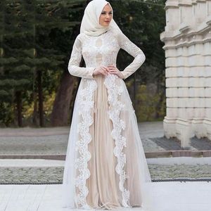 Mariage Vintage Kaftan Dantel Fas Gelinlikleri Fildişi Uzun Kollu İslami Dubai Suudi Arapça Resmi Gelin Partisi Elbiseler