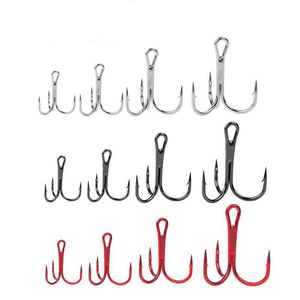 Luya Bait Fish Hook Alto Carbono Aço 2 # 4 # 6 # 8 # três âncoras Vermelho preto branco níquel ganche uma caixa de 20 pcs 5 9xy y2