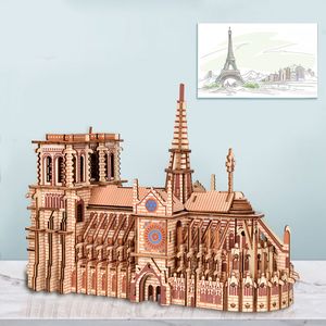 3D Holz Puzzles Kathedrale Notre Dame Segelboot Flugzeug DIY Jigsaw Holzhandwerk Kit Bildung Spielzeug Für Kinder Gebäude Roboter Modell