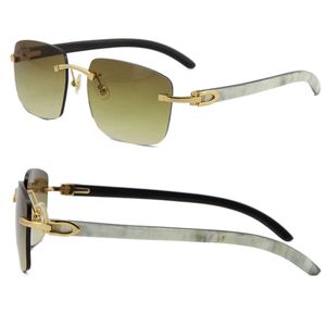 Großhandel randlose quadratische Sonnenbrille Original echtes schwarzes Mix-weißes Büffelhorn Männer Frauen Sonnenbrillenrahmen Outdoor-Fahrbrillen 18K Gold Metallrahmen