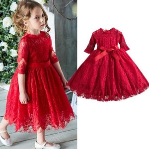 Kızlar Prenses Elbise Noel Partisi için 3 5 8 YRS Çocuklar Kış Yeni Yıl Kırmızı Kostüm Çocuk Töreni Mesh Kız Topu Elbise Q0716