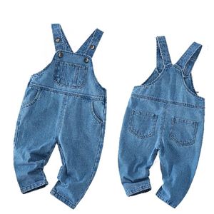 Tulumlar İlkbahar Yaz Denim Bebek Kız Erkek Giysileri Tulum Kızlar Kot Tulum Cep Çocuk Eğlence Pantolon Mavi Çocuk Kıyafetler