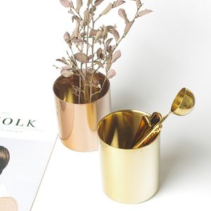 400 ml Nordic Stil Pirinç Altın Vazo Paslanmaz Çelik Fincan Silindir Kalem Tutucu Masa Organizatörler için